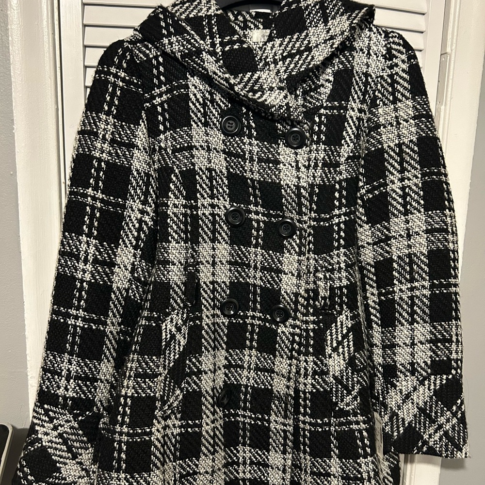 Dress Barn Black and White Checkered Pea Coat